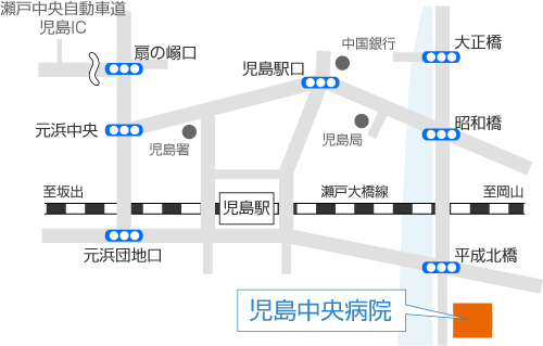 児島中央病院への地図